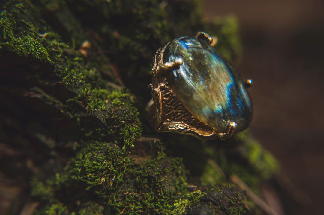 GUILLERMINA LABRADORITE RING BRASS/GOLD PLATE 14K